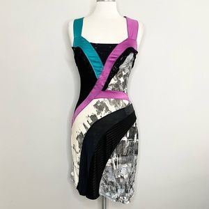 LEGATTE Color-block Sleeveless Criss Cross Stretch Jersey Bodycon Dress